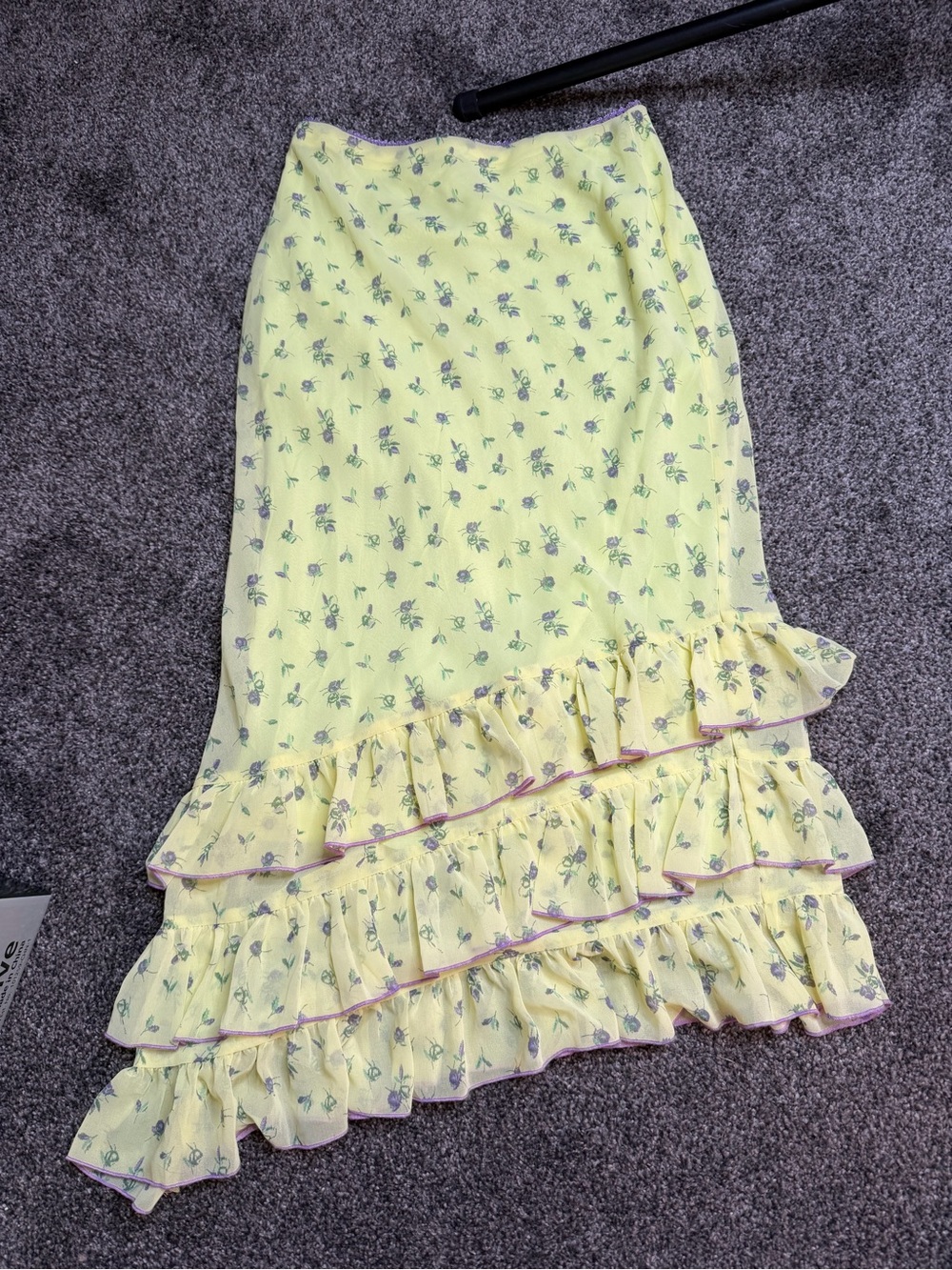 Kimchi Blue Yellow Floral Ruffle Asymmetrical Midi Skirt Size S Y2K - Picture 2 of 9